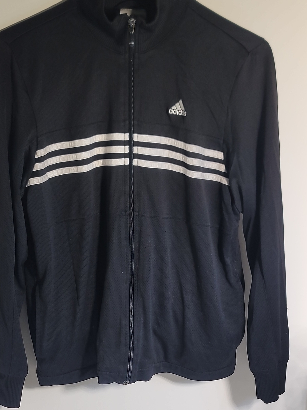 adidas Black Track Jacket with White Chest Stripes